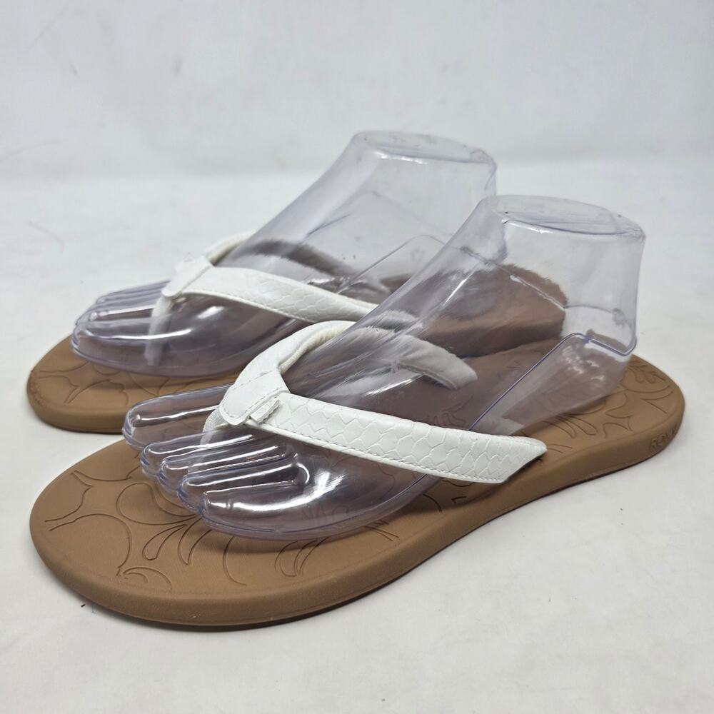 ROXY White Flip Flop Sandals Brown Floral Footbed Women’s US 9.5